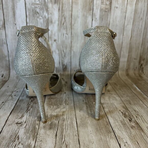 Badgley Mischka Belle Jewel Encrusted Silver Sparkling High Heel Shoes Size 9 - Picture 5 of 10